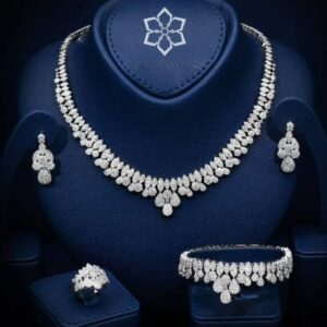 Celeste Drop Bridal Set in High Quality Simulated Diamonds Rhodium Plated